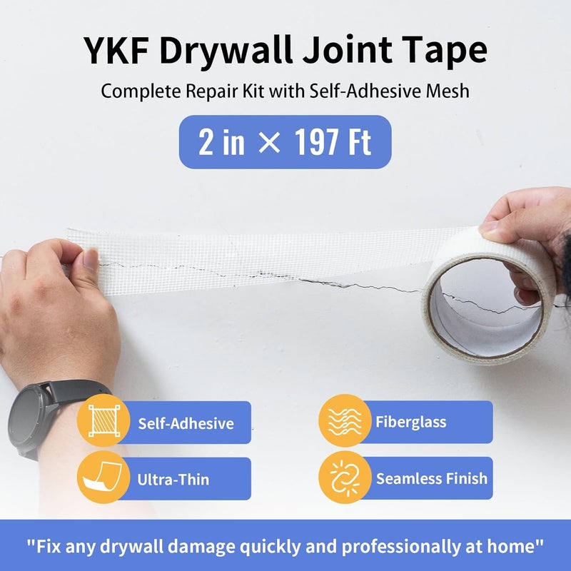 YKF Drywall Repair Kit (18 oz) - Spackle Wall Repair Paste with Scraper & Self-Adhesive Mesh - Quick Dry, Waterproof Wall Mending Agent for Holes, Cracks, Nail Holes, Dents, Graffiti (White) - Image 3